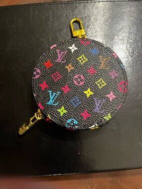 Louis. Vuitton. X T.M. Black Colorful Monogram Zip Around Pouch Wallet Charm